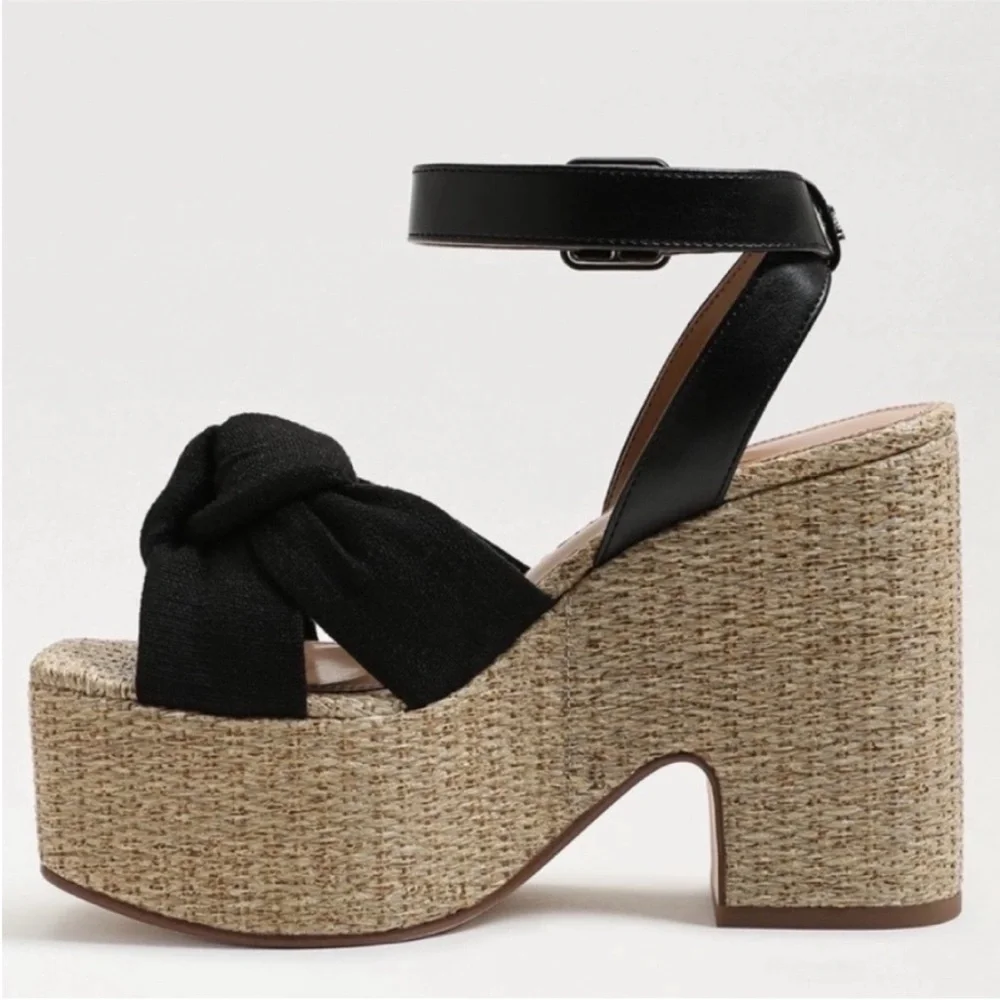 Sam Edelman Black Knotted Espadrille Platform Heels NWOT - Picture 6 of 15